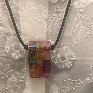 Iridescent Pink Glass Pendant Necklace